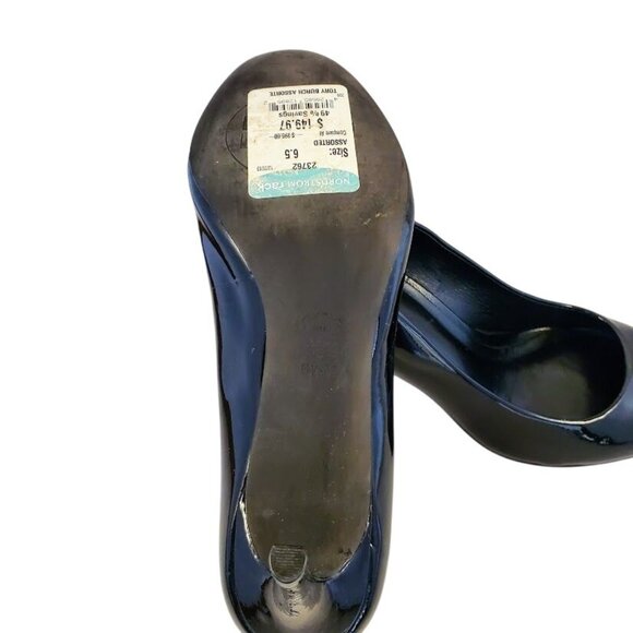 Tory Burch Black Patent Leather Stiletto Pumps With Logo Detail 6.5M NWT - Picture 8 of 8